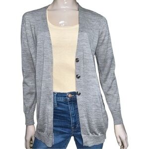 Antipast Size S Heather Grey Lightweight Wool Beaded Snap Front Sweater Cardigan